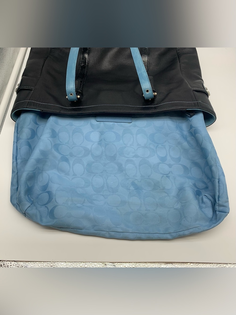 Coach Vintage Leatherware Tote 5787 Black W/Blue Interior, Patent Leather Trim - Picture 11 of 15